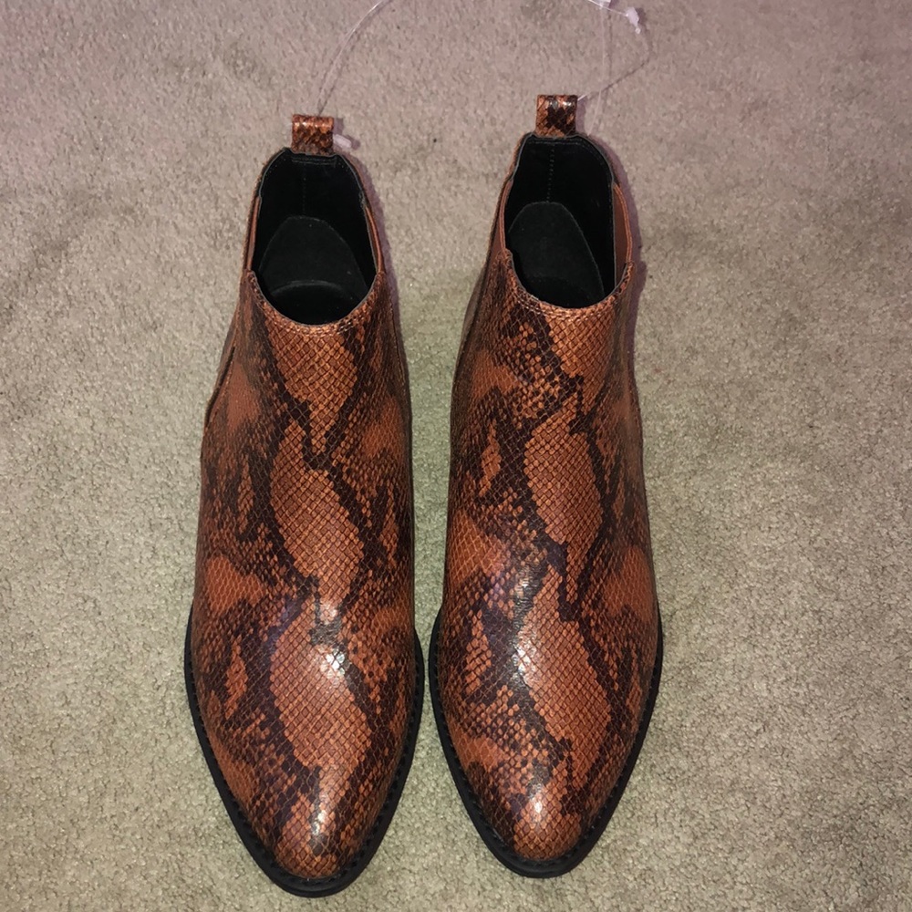 Brown snakeskin booties- NEVER WORN, BRAND NEW